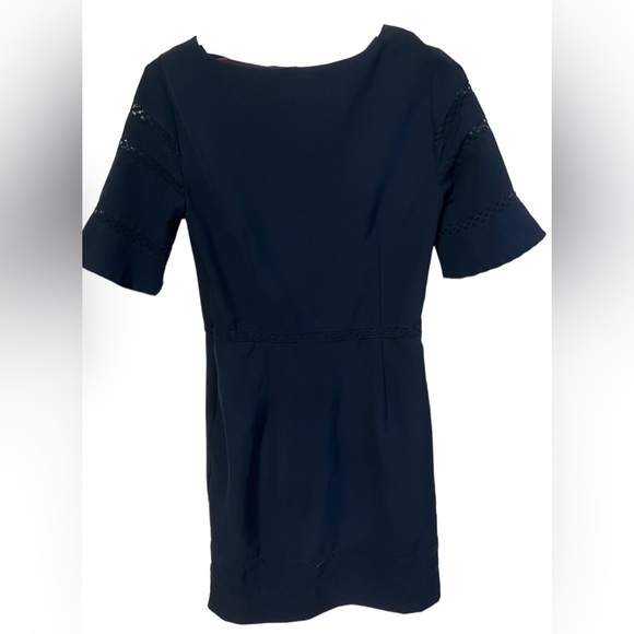 Tommy Hillfiger A-Line Midi Length  Short Sleeve Lace Detail Navy Blue Dress 2 - Picture 2 of 13